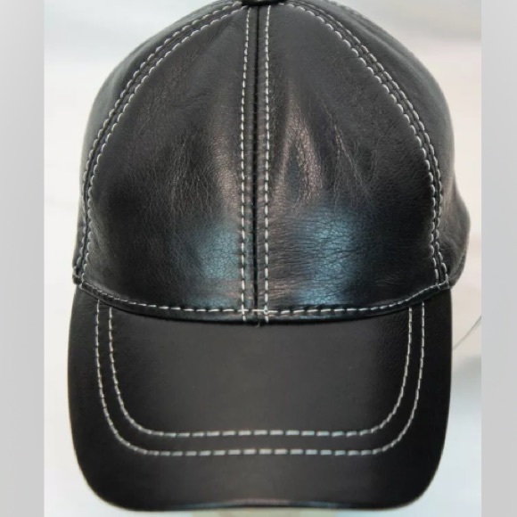 NWT Men’s 100% Genuine Lambskin Leather Baseball Hat - Picture 2 of 5